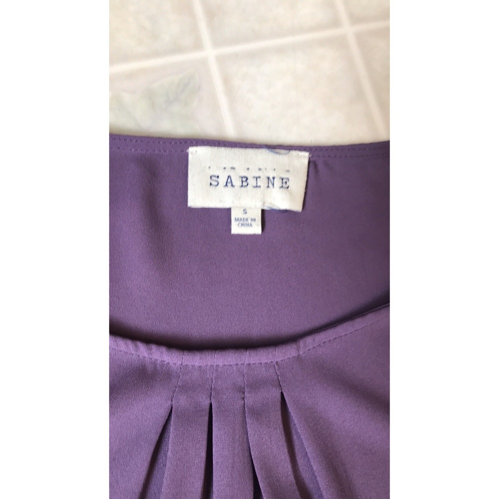 Anthropologie Sabine Sz Small Purple Pleated Blouse Purple Lace Sleeves - Picture 4 of 4